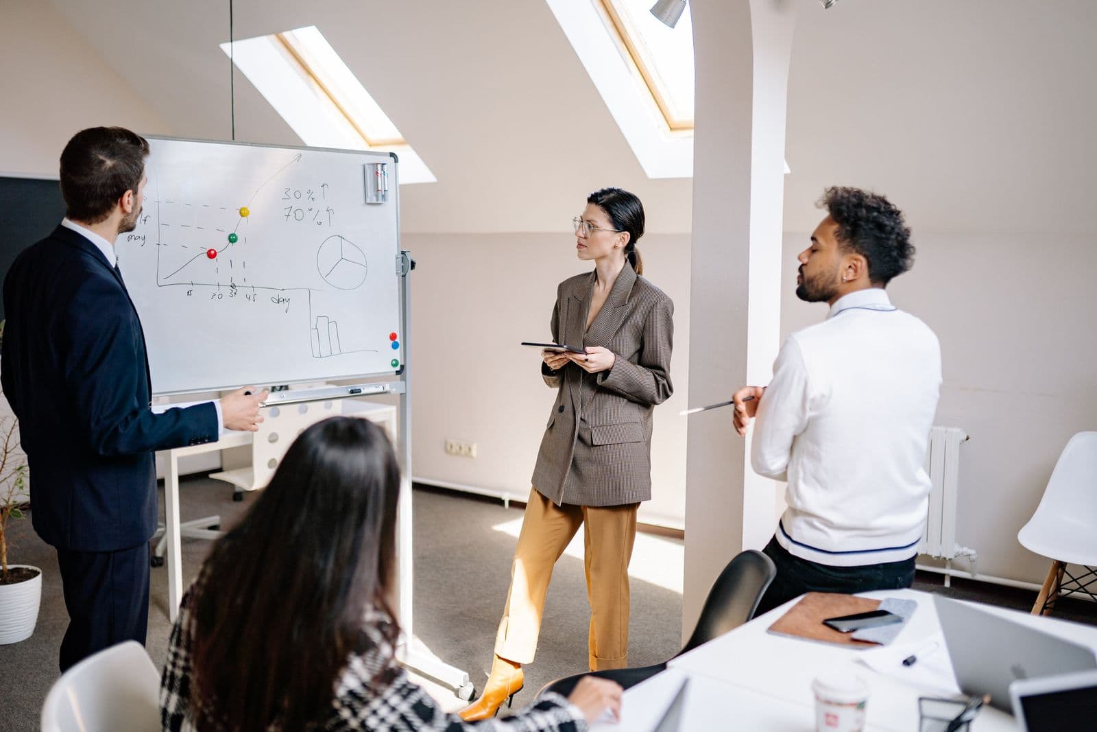 A leadership team working through strategy in a modern office